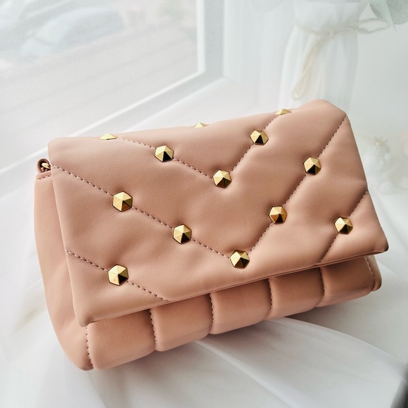Next Pink Stud Quilted Gold Chain Evening Shoulder Clutch Crossbody Handbag - Picture 2 of 10